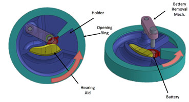 CAD design illustration showing how the earpiece opens. 